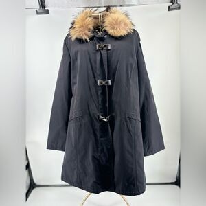 Company Ellen Tracy Raccoon Fur Trim Hooded Coat Black Size Large Toggle